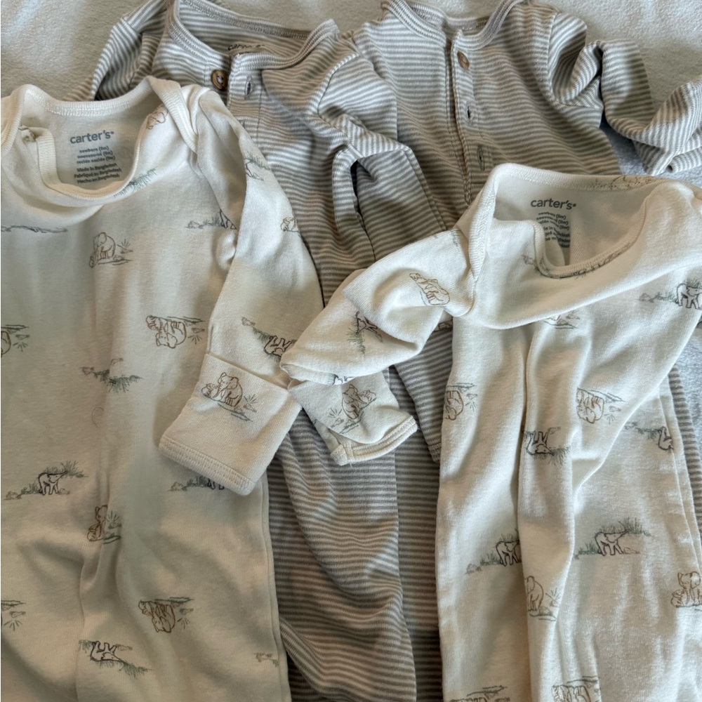 Carter's Cream and Gray Striped & Animal Print Pajama Set - 3 Pack